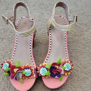 Betsey Johnson Pink Floral Sandals with Ankle Strap